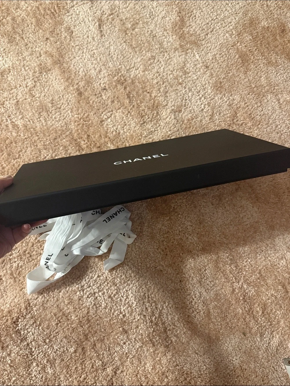 CHANEL Black Box with White Ribbon and Camellia